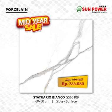 Granit Lantai Body Putih Glossy - Statuario Bianco Series | Sun Power 60x60