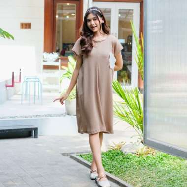 Yoenik Apparel Eunha Pocket Midi Dress Semua Ukuran Mocca