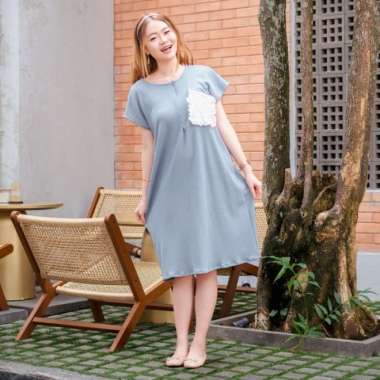 Yoenik Apparel Eunha Pocket Midi Dress Semua Ukuran Medium Gray