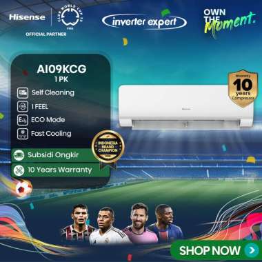 Hisense AC AI09KCG Inverter 1 PK Cooler Perlindungan Cepat ECO Mode Hemat Energi Self Cleaning 6 Lay