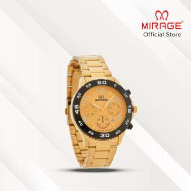 Mirage Jam Tangan Pria Analog 8810 M Gold Original Stainless Plat Hitam