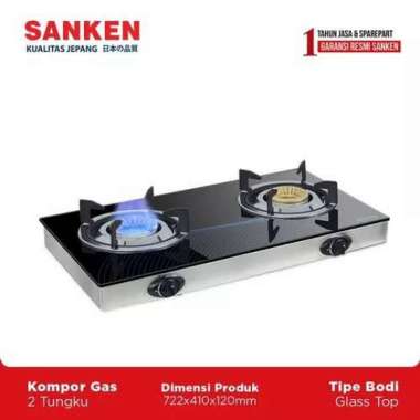 Sanken SG-363BX Kompor Gas Kaca 2 Tungku Hitam untuk Rumah Tangga