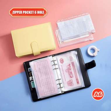OEM SK-C1105 Zipper Pocket Binder A6 Transparan 6 Hole / Transparent Hand Book Bags Ziplock A6 Pouch