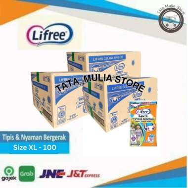100 pcs Lifree XL 1 isi 2 Dus + BONUS 4 pcs - Popok Celana Dewasa Tipis & Nyaman Bergerak - Pampers 