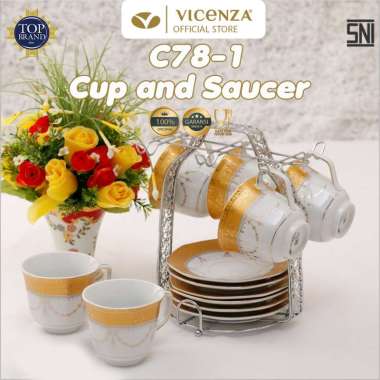 Vicenza Tea Set Cangkir Perlengkapan Minum dengan Rak C78-1 Motif Padi Golden Rice