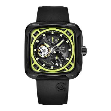 Jam Tangan Pria Alexandre Christie Automatic AC 6577 MA RIPBALE V2 Open Heart Dial Black Rubber Stra