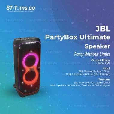 JBL PartyBox Ultimate RGB Lightshow 1100W RMS Bluetooth WiFi Dual Mic Input & Guitar Port