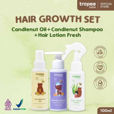 Tropee Bebe Paket Minyak & Shampo Kemiri & Lotion Rambut Fresh 100ml | Menutrisi Rambut | Penumbuh R