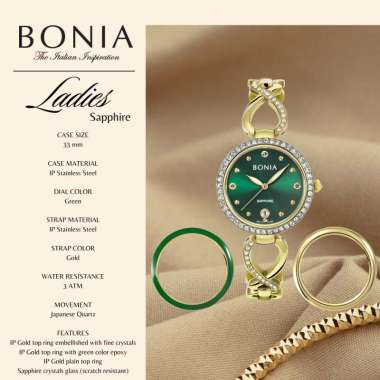 BONIA Women Elegance 3 Top Ring Set Sapphire Original BNB-10785 Gold Green
