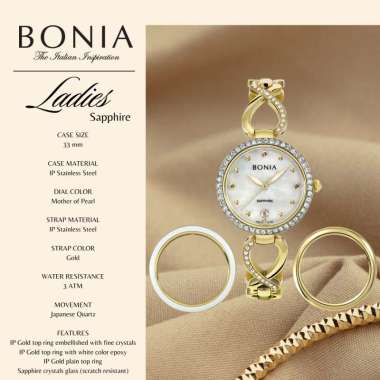 BONIA Women Elegance 3 Top Ring Set Sapphire Original BNB-10785 Gold MOP