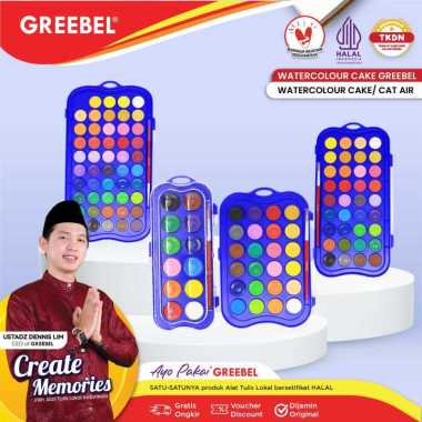 GREEBEL Watercolor Cake / Cat air padat 12 Warna Hingga 48 Warna kemasan kotak + kuas 24C ( 24Warna 
