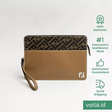 Fendi Squared FF Standing Clutch Beige Multi,Brown