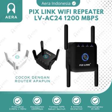 PIX-LINK Wifi Repeater 1200Mbps 2.4G + 5G LV-AC24 | Penguat Sinyal Wifi | Repeater Wiffi PUTIH