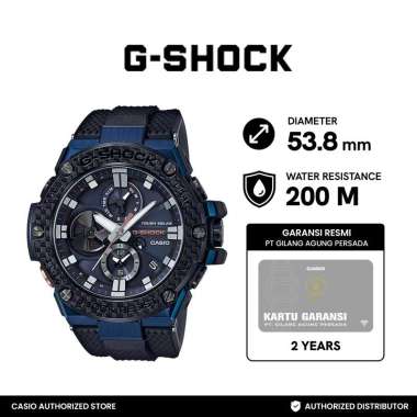 CASIO G-Shock G-Steel Tough Solar Jam Tangan Pria GST-B100XB-2ADR Black and Blue Biru