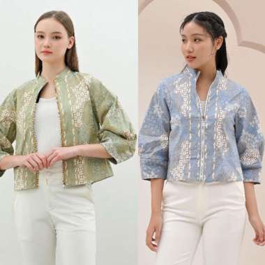 Evercloth Fiza Jaket Batik Wanita Jacket Wanita Outer Rompi Wanita SIZE XL GREEN