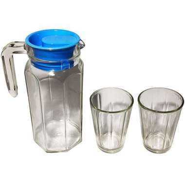 KIMGLASS Kalea Water Pitcher Teko Set Gelas - Biru [3 pcs/ 1 Pitcher + 2 Gelas] Biru