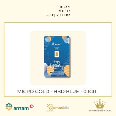 LOGAM MULIA 0,1 GRAM ANTAM HAPPY BIRTHDAY BLUE (MICRO GOLD/EMASKITA GIFT SERIES)