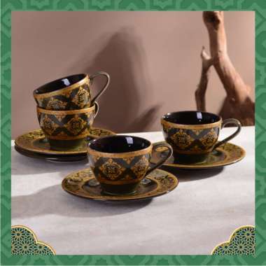 SANGO Set Cangkir Keramik Marrakesh Lime (Isi 8) Hampers Set Cangkir + Rak B