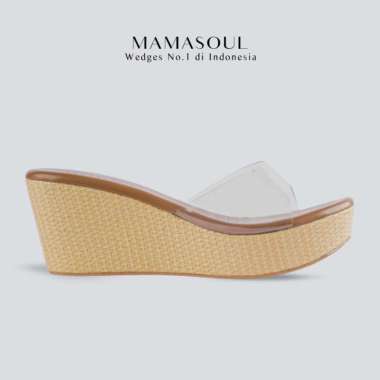 MAMASOUL - Melisa Sandal Wedges Transparan Selop Tinggi 7 Cm 36 Wheat