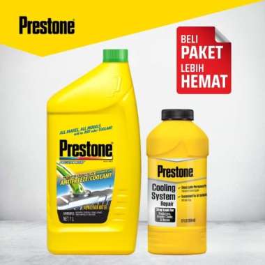 Prestone [BUNDLE] Radiator Coolant Green 1L + Cooling System Repair 354 mL Air Radiator Siap Pakai C