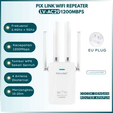 Pix Link AC29 1200MBPS 4 Antenna Wi-Fi Range 5G 2.4GHz Extender Repeater Dual Band Universal