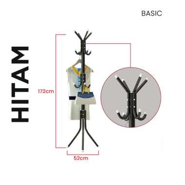 Stand Hanger Gantungan untuk Baju, Tas dan Topi Gantungan Tiang Berdiri Modern Hitam