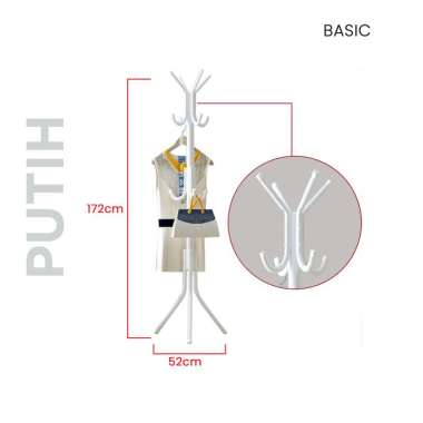 Stand Hanger Gantungan untuk Baju, Tas dan Topi Gantungan Tiang Berdiri Modern Putih