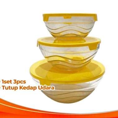 KIMGLASS IMPERIAL Salad Bowl Set Mangkok Kaca dengan Tutup [3 Susun] Tosca