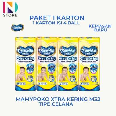 MamyPoko Pants Extra Kering S38/M32/L28/XL26/XXL24/NBS44/M40/S1/M1/L1 Karton M32 1 KARTON