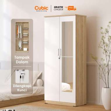 Cubic Lemari Pakaian Minimalis / Wardrobe Baju 2 Pintu / LUNA LP 2P Handle Bolput S.Oak