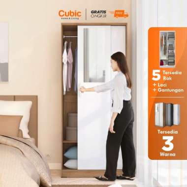 Cubic Lemari Pakaian Sliding Minimalis / Wardrobe Baju / LUNA SL 80 White - Grey Linen