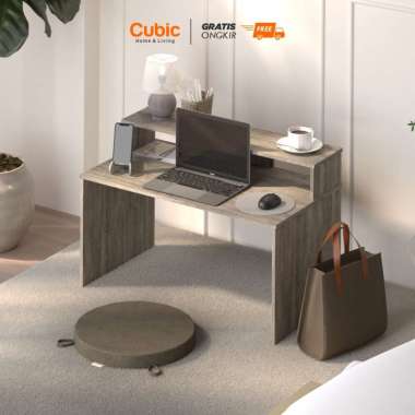 Cubic Meja Komputer Rumah / Meja Kerja Lesehan Minimalis / YAGI LT 81 Set Puff-Phantom Oak
