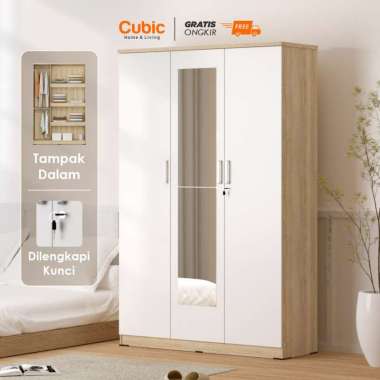 Cubic Lemari Pakaian Minimalis / Wardrobe Baju 3 Pintu / LUNA LP 3P Phantom + Cermin