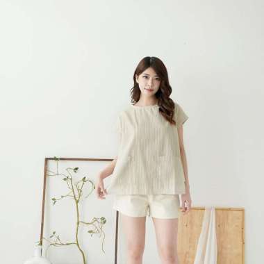 Nuboutique - Naura Stripe Top - Blouse Atasan Wanita Basic Polos Korean Style Longgar Loose POLOS