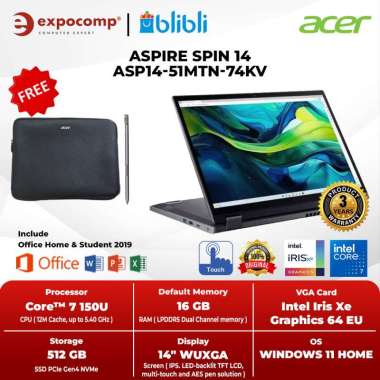 ACER ASPIRE SPIN 14 ASP14-51MTN-74KV GREY CORE 7 150U 16GB 512GB TOUCH