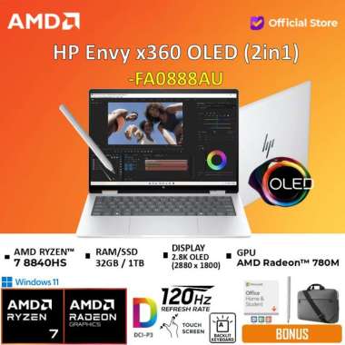 HP ENVY X360 14 OLED RYZEN 7 8840HS 32GB 1TB W11+OHS 14.0 2.8K 120HZ BLIT PEN 2Y+ADP 2IN1 SLV -FA088