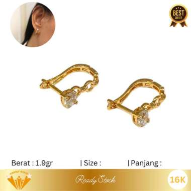 Anting Emas Kadar 16K Model Jepit Solitaire Ester Family Gold 16K 1.9gr
