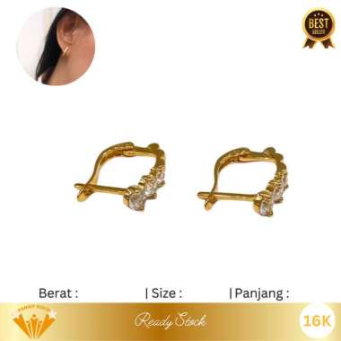 Anting Emas Kadar 16K Model Jepit Solitaire Trilogy Family Gold 1.9gr