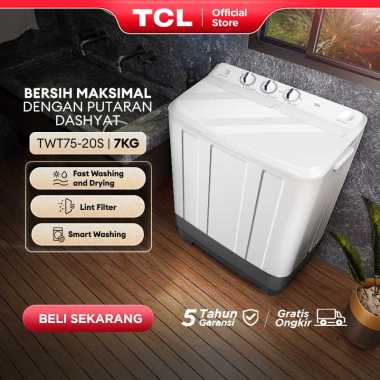 TCL Mesin Cuci 2 Tabung - Twintub 7KG - Lint Filter - Anti Karat - Anti Tikus (Model: TWT76-20S)