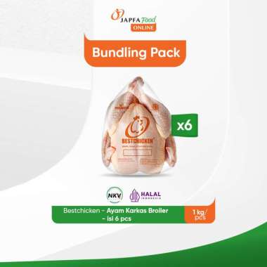 Bestchicken Bundling Hemat Ayam Karkas Broiler / Ayam Utuh Japfa Food 1000 gram / 1.0 kg- Isi 6 pack