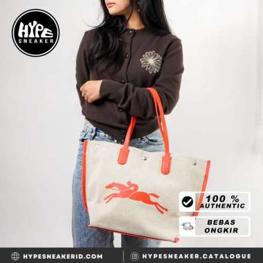 Tas LONGCHAMP ROSEAU CANVAS ORANGE GREY LARGE TOTE BAG 100% ORIGINAL 28X30X18CM