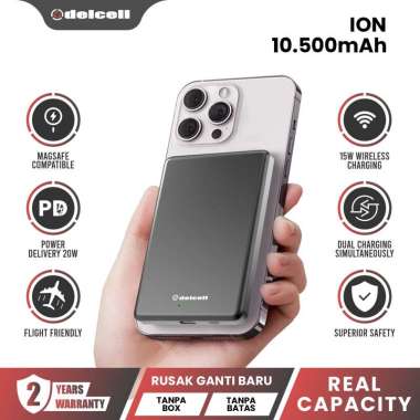 Delcell Ion Wireless Power Bank Magnetic Magsafe 10500mAh Hitam