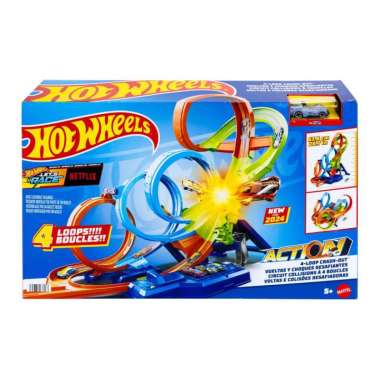 Hot Wheels Action 4-Loop Crash Out Track Set With Motorized Booster HXR70