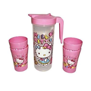 Teko Set plastik motif Karakter ( 1 Pitcher + 4 Gelas ) pink