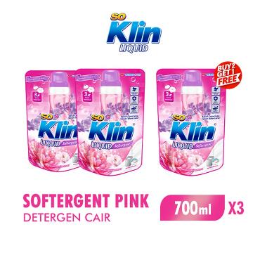 BUY 2 GET 1 - Soklin Softergent Liquid Antibacterial Pink Pouch 700 mL -