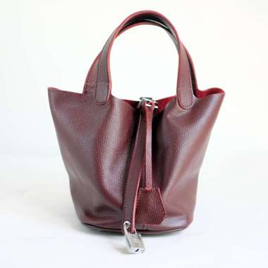 Sendy Leather PICO 18cm Tas Wanita Kulit Sapi Asli Picotin Mini Awet Marun Silver