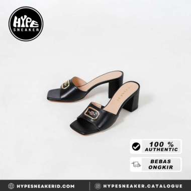 Sepatu COACH GOLD SQUARE LEATHER BLACK BLOCK HEELS 100% ORIGINAL 38.5