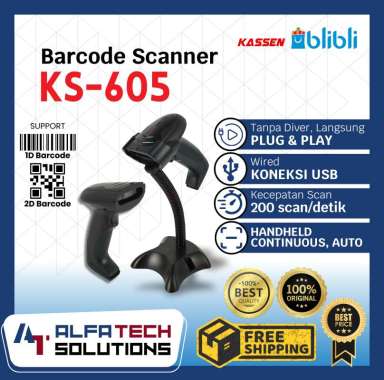 KASSEN Barcode Scanner Kassen KS-605 2D USB Auto Scan Sense|Kabel USB+Stand