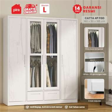 PIRA - CATTA 4P FGD MWD Lemari Pakaian Besi 4 Pintu dengan Laci dan LED White