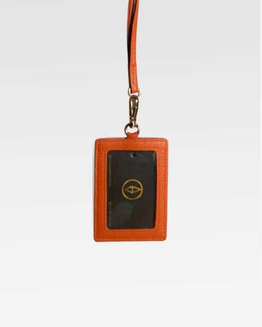 Sendy Leather VALENCIA Lanyard Name Tag Id Card Kulit Sapi Asli Orange